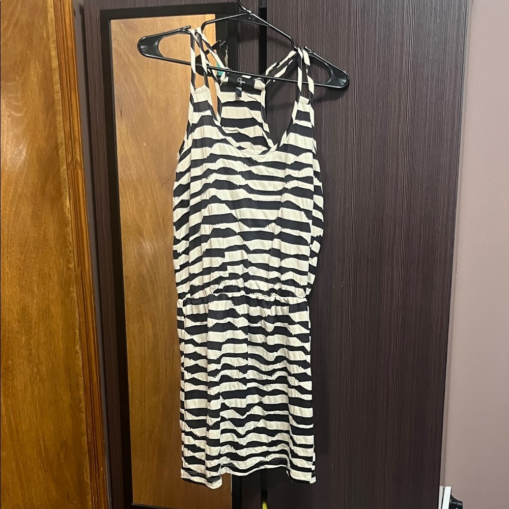 Aqua Black and White Striped Dress